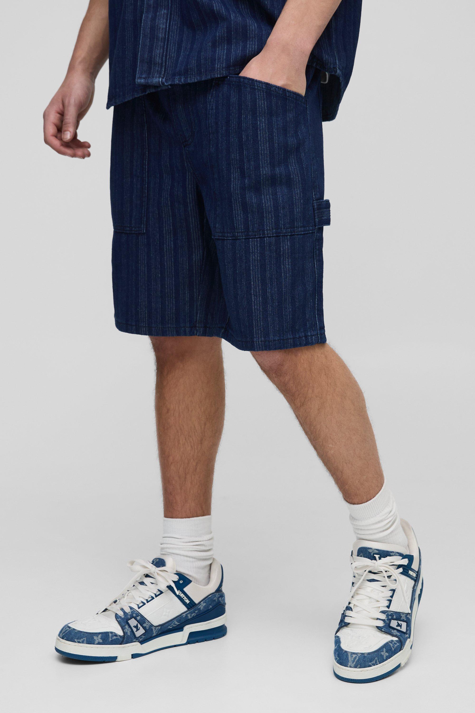 Elasticated Relaxed Striped Denim Shorts